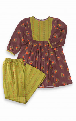 Brown Printed Cambric Girls Kurti